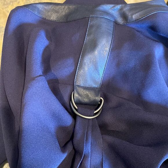 BCBG Maxazria Asymmetric Pleather-Trimmed Dark Pacific Blue Dress | Size 4 - Picture 14 of 16